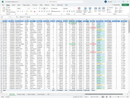 An order spreadsheet color-coded by status, kept alongside the system of record